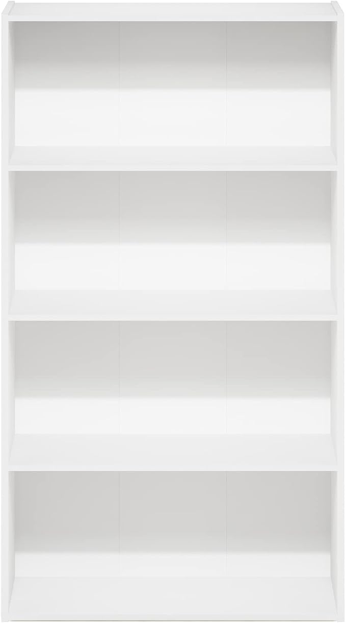 Furinno PASIR Book Shelf, 4-Tier Bookshelf, Bookcase with Open Shelf, 9.4 x 23.6 x 41.7, for Living Room, Bedroom, Home Office, White