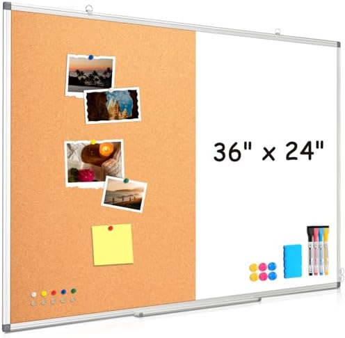 Magnetic Dry Erase White Board Cork Board Combo for Wall with Accessories
