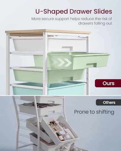 VASAGLE Rolling Cart with Drawers,5 Drawers Storage Cart, Green and White