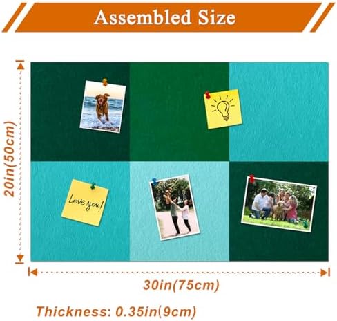 Square Felt Cork Bulletin Board Tiles, Self Adhesive DIY Felt Pin Board for Wall 30" x 20" with 35 Pushpins for Office School Home Wall Decor Stickers Memos Photos Display (Gradual Green)