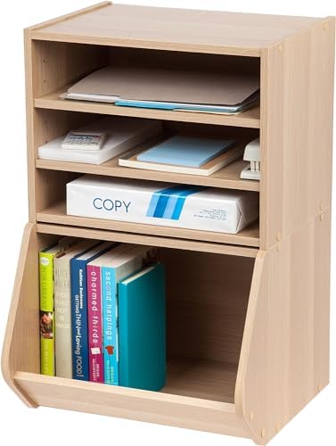 IRIS USA 3-Shelf Modular Wood Stackable Storage Box, Light Brown