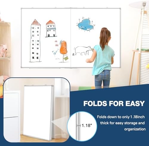 Double-Sided White Board Dry Erase Magnetic Whiteboard Wall 60x40 Foldable