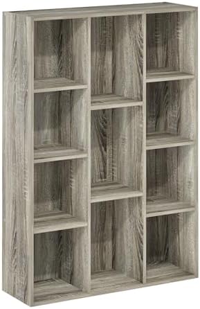 Furinno LUDER Book Shelf, 11-Cube Bookshelf, Reversible Bookcase, 9.4 x 29.1 x 41.7, Easy Assembly, for Living Room, Bedroom, Home Office, French Oak