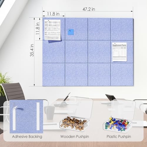 MaxGear Felt Bulletin Board 48" x 36", Light Blue Felt Wall Tile Wall Decor