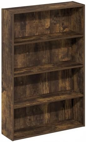 Furinno Basic Book Shelf, 4-Tier Bookcase with Open Shelf, Bookshelf, Cube Storage Organizer, 6 x 24 x 35, for Living Room, Bedroom, Home Office, Amber Pine