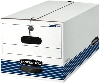 Bankers Box 12-Pack String & Button Medium-Duty File Box, Letter, FastFold | Keep important records buttoned up with secure closure, FastFold setup, reinforced handles, and stackable strength.