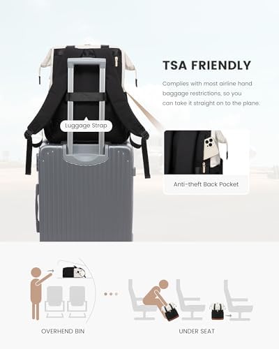 LOVEVOOK Laptop Backpack for Women, 15.6 Inch Work Laptop Bag with USB Port, Fashion Teacher Nurse Backpack Purse, Waterproof Travel Computer Backpack with Organizer Bag, 2PCS, Beige-Black