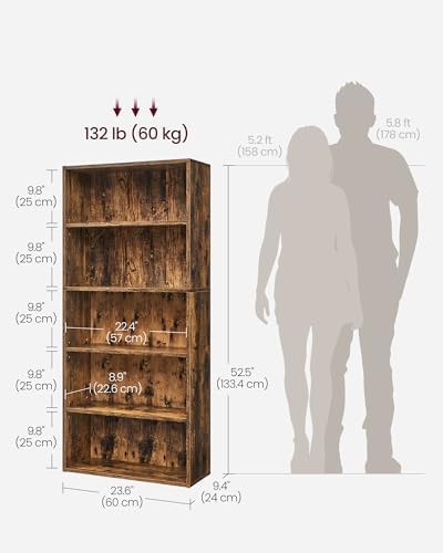 VASAGLE 5-Tier Bookshelf, Storage Organizer, 23.6 x 9.4 x 52.8 Inches