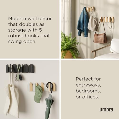 Umbra Saloon Wall Hook, Wall Mounted Coat Rack, 5 Hook, Natural