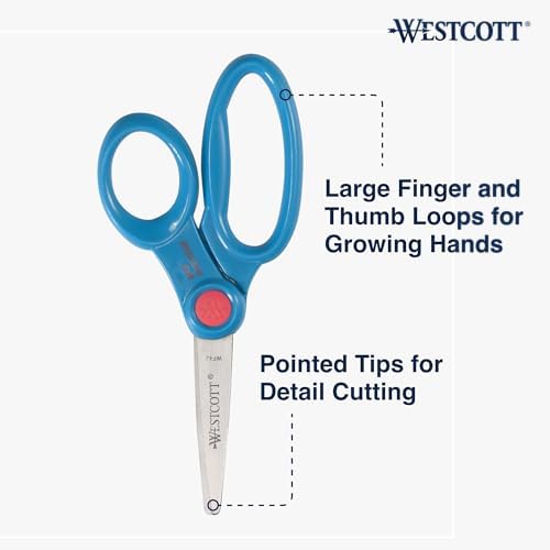 Westcott School Scissor Caddy and 5-Inch Pointed Safety Scissors for Kids, Back to School, Classroom Supplies, Assorted, 24 Pack (14755)