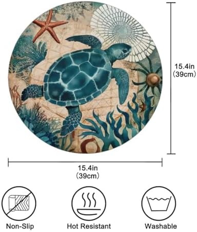 Ocean Turtle Round Placemats Set of 4, Washable Non-Slip Table Mat