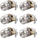 KNOBWELL 6 Pack Privacy Door Knob with Lock in Brushed Nickel Finish for Bedroom and Bathroom, Indoor Security Door Handle with Privacy Lock, Satin Nickel Interior Door Knobs