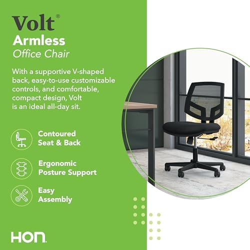 HON Volt Ergonomic Office Chair, Armless, Office Desk Computer Chair, Black