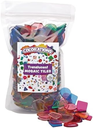 Colorations Plastic Translucent Multi-Color Geometric Shapes, 1 Pound | Ages 4+, PreK+, 1" Each, 1 lb Resealable Bag for Decorating Arts & Crafts, Learning, & Light Tables