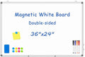 Double-Sided White Board Dry Erase Magnetic Whiteboard Wall 36x24 Silver