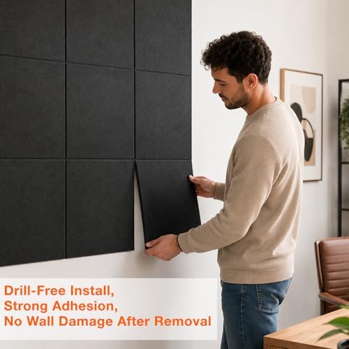 Large Cork Boards for Walls 48" x 36",12 Pack Bulletin Boards Alternative Cork Board for Office,Black Felt Wall Tiles, Contains Removable Security Stickers and PushPins