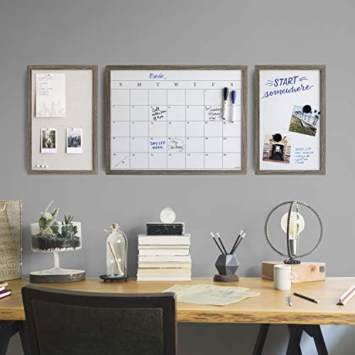 U Brands Organization Center Kit, Rustic Wood Frame, Includes Magnetic Dry Erase Calendar, Magnetic Whiteboard, Linen Bulletin Board, Along with 6 Pins, 4 Markers, and 4 Magnets (4835U00-01)