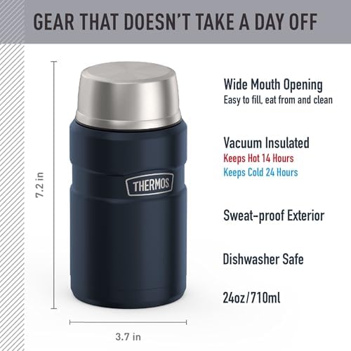 THERMOS Stainless King Food Jar with Bowl, 24oz, Matte Midnight Blue