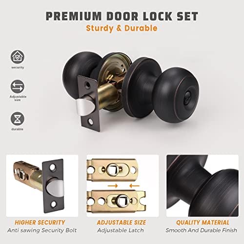 KNOBWELL 8 Pack Oil Rubbed Bronze Door Knobs - Bedroom or Bathroom, Round Privacy Door Knobs Interior, Keyless Turn Lock