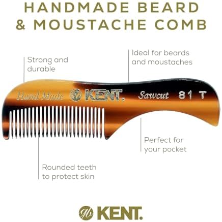 Kent A 81T X-Small Men's Beard and Mustache Pocket Comb, Fine Toothed Pocket Size for Facial Hair Grooming and Styling.Saw-cut Hand Polished. Made in England (Pack of 2)(Tortoiseshell/Graphite)