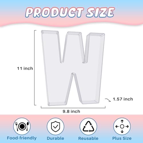 11" Acrylic Letter Charcuterie Box, Reusable Fillable Alphabet Number Shaped Form Tray for Birthday Anniversaries, Party Decorative Serving Plates Display Candy Cake (W)