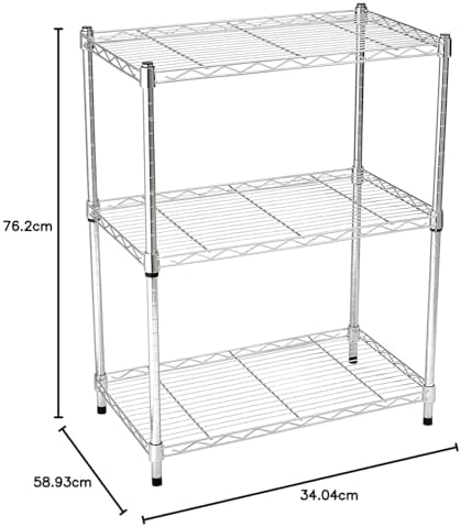 Amazon Basics 3-Shelf Adjustable Heavy Duty Steel Wire Shelving Rack with Chrome Finish, No-Tool Assembly, 250 lbs per Shelf, 23.2" L x 13.4" W x 30" H