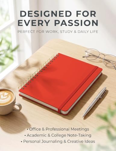 5 Pack Hardcover Spiral Notebooks, 8.3" x 6.3" Lined Journal Set, 100 GSM Bleed-Resistant Paper, 200 Pages Twin-Wire Bound Notebook with Elastic Band & Category Stickers for Office, School