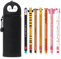 LEGAMI - Set of 7 Erasable Gel Pens + 2-in-1 Pencil Case Pen Pot - with Thermosensitive Erase Ink, Ink colours & barrel designs, 0.7mm Tip, Set 2 (Penguin)