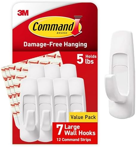 Command Large Utility Hooks, 7-Hooks, 12-Strips, Organize Damage-Free