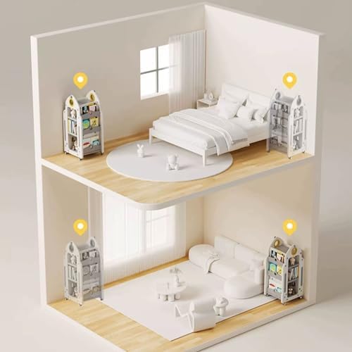 GAMAK Small Bookshelf for Small Spaces Kids Stand on Wheels Rotating Bookshelf 360 Display 4 Tier Bookcase Children's Picture Book Floor Storage (Color : Gray)