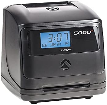Pyramid Time Systems - Model 5000 Auto Totaling Time Clock - Black | Employee In/Out Time Tracker for Small Business, Includes 25 Time Cards, 1 Ink Ribbon Cartridge, 2 Security Keys, User Guide