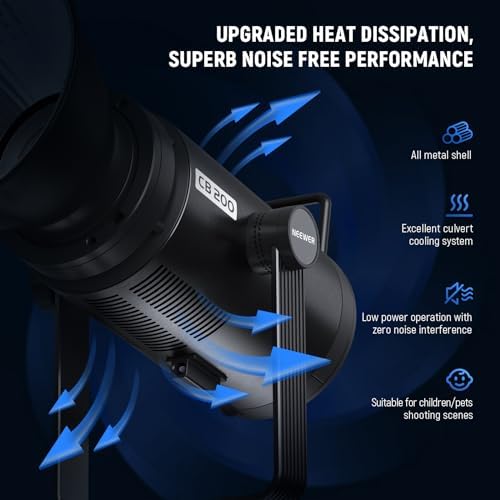 NEEWER CB200 210W LED Video Light with 2.4G/APP Control, 5600K Daylight COB Continuous Output Lighting for Photography with 98500lux/m, CRI97+/TLCI97+, 9 Scenes, PWM Dimming, Bowens Mount