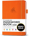 Clever Fox Password Book with Alphabetical Tabs, 5.3"x7.7" Keeper Orange