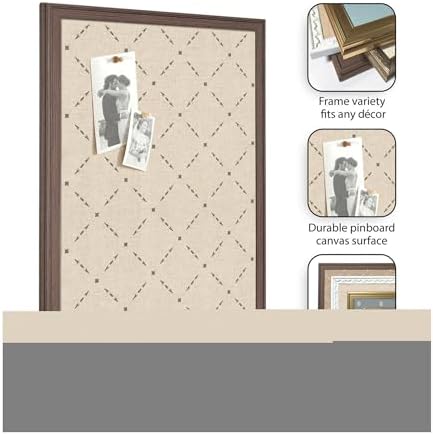 Kate and Laurel Framed Fabric Pinboard 26 x 20, Green Lattice Pattern Printed Linen Classic Bulletin Board for Use as a Vision Board or Wall Organization, Florence Gold Frame