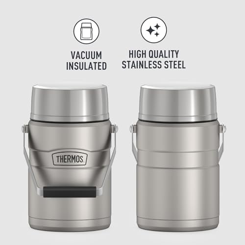 THERMOS Stainless King Vacuum-Insulated Food Jar Matte Steel | With Storage Containers | Built-in Handle | 47 Ounce | Pack of 4