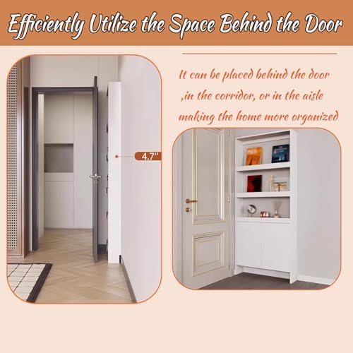 LINLIUA Behind the Door Bookshelf, 5 Shelf Behind Door Shelves with Storage, Space-Saving Wall Mount Narrow Bookcase Cabinet for Living Room Bedroom