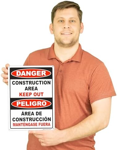 BRIMAR Bilingual Danger Construction Area Keep Out Sign, 10 X 14 Inch