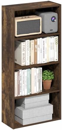 Furinno Basic Book Shelf, 4-Tier Bookcase with Open Shelf, Bookshelf, Cube Storage Organizer, 7 x 17 x 35, for Living Room, Bedroom, Home Office, Amber Pine