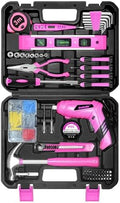 Pink Tool Set for Women,130 Piece Home Tool Kit for Women with 3.6V Cordless Rechargeable Screwdriver,Basic Household Tool Kit Set for New Home,Apartment,College Dorm & DIY Projects