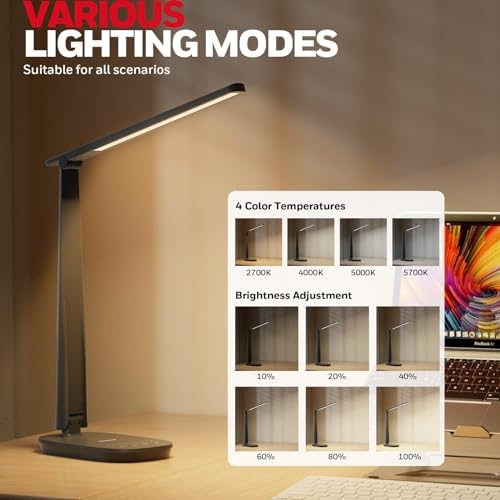 Honeywell HWT-H2 LED Desk Lamp, Eye-Caring Full Spectrum, USB Charging