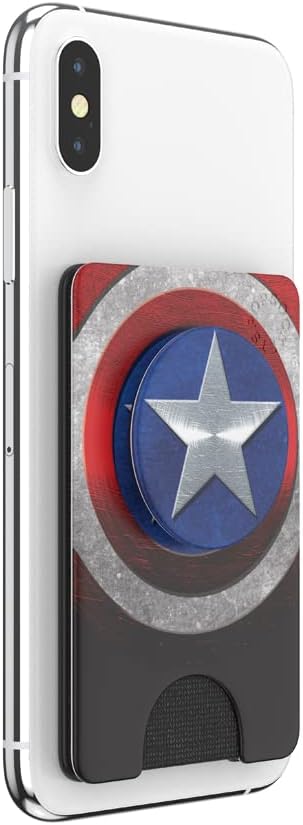 PopSockets Adhesive Phone Wallet with Grip- Captain America | PopWallet, Holds 3-5 Cards, Swappable Top, Kickstand, Marvel, Captain America, Flag, American, USA