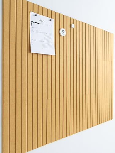 VIVELDA Large Felt Bulletin Board 48 x 36 Inch - 12-Pack Square Acoustic Wall Panels, Cork Board Alternative, NRC 0.95, Damage-Free Adhesive, Slatted Design for Home, Classroom (Mustard)