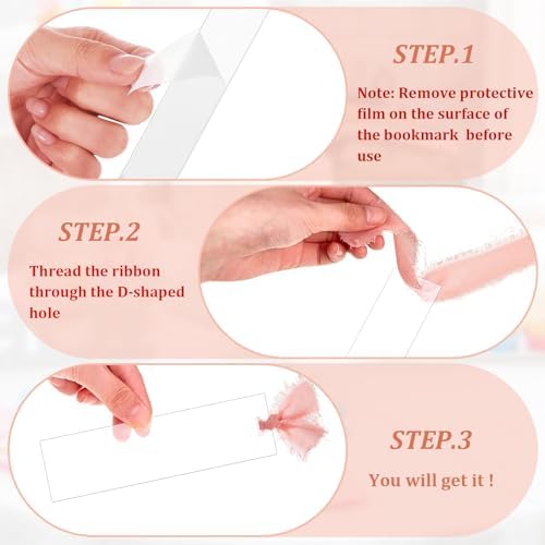 Yeaqee 100 Pcs Clear Acrylic Bookmark Blanks with Ribbon