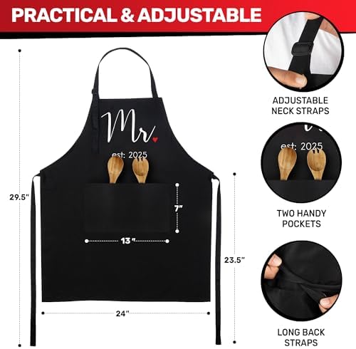 Prazoli Products Mr Mrs Apron Set - Engagement Gifts, Wedding & Bridal Shower Gifts for Couple (Mr. & Mrs. Est: 2025, Standard)