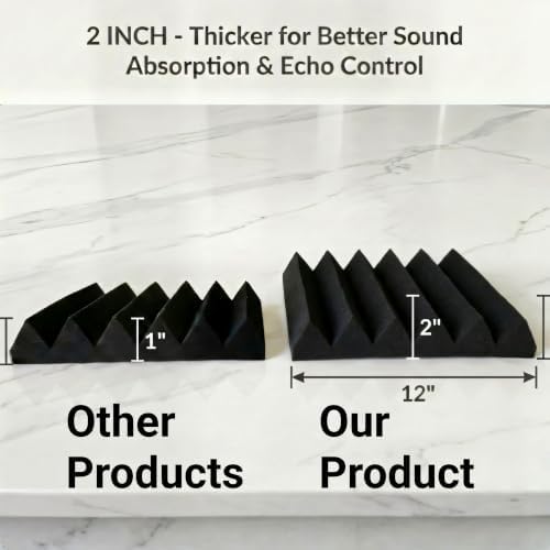 Acoustic Foam Panels, 24 Pack High Density 2 Inch Wedge Sound Absorbing Panels, 12 x 12 x 2 Inch for Studio and Gaming