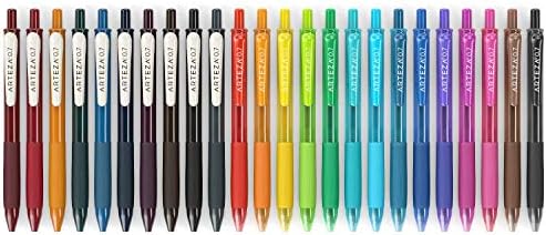 Arteza Colored Gel Pens, Pack of 24, 10 Vintage and 14 Vibrant Colors, Fine 0.7 mm Tip, Retractable, Art Supplies for Journaling, Drawing, Doodling, and Notetaking