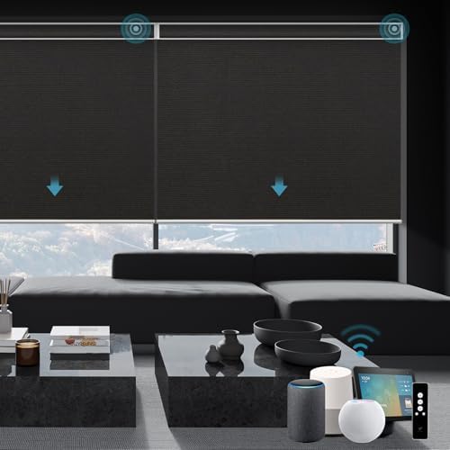 SmartWings Motorized Smart Roller Shades, 100% Blackout Eclipse Black