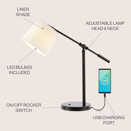 JONATHAN Y Troy Task Lamp 24" Adjustable Metal USB Port, Oil Rubbed Bronze
