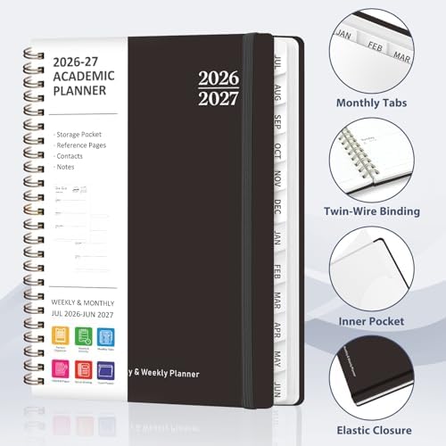Planner 2026-2027, Weekly and Monthly Academic Planner, July 2026 - June 2027, Hardcover Calendar Agenda Book for School Year Planning, School Supplies for Teacher and Student, A5(6.3'' x 8.5'')