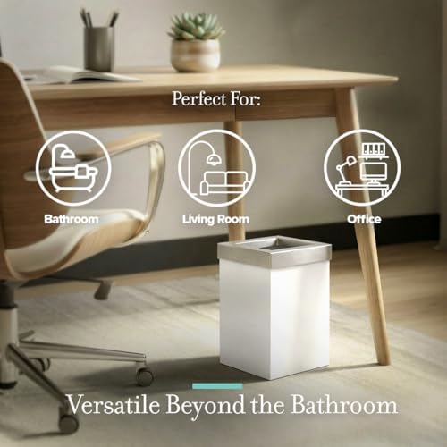 Gatco Small Bathroom Trash Can with Lid, Square 3 Gallon Stainless Steel Wastebasket, Under Sink, Matte Pearl and Satin Nickel, for Bathroom, Bedroom, Office (1935SN)